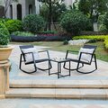 Grilltown Luxen Home 3pc Iron and Wicker Rocker Conversation Patio Set GR3279341